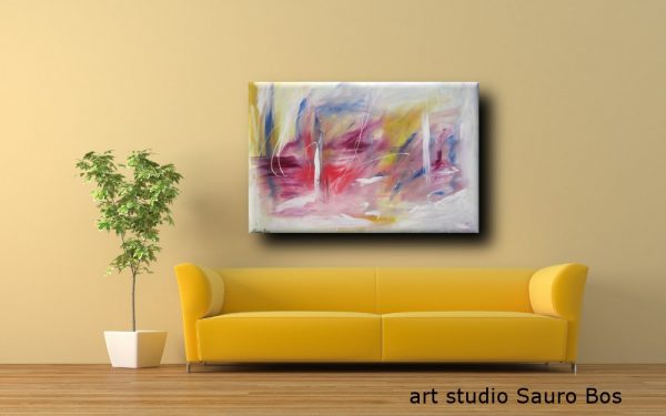 quadro astratto per soggiorno rossoe giallo