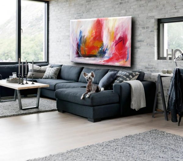 quadro astratto per soggiorno rosso e bianco - immagine 3