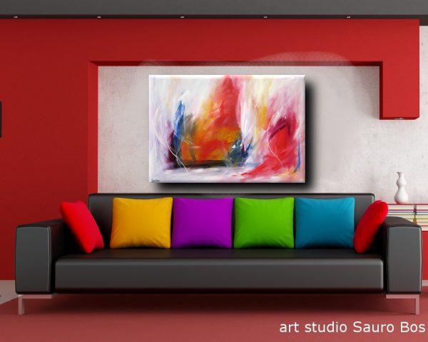 quadro astratto per soggiorno rosso e bianco