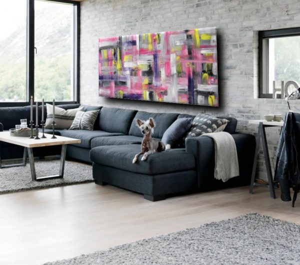 quadro astratto rosa e grigio - immagine 3