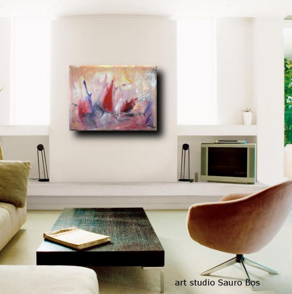 quadro astratto per soggiorno rosso e viola nero - immagine 2