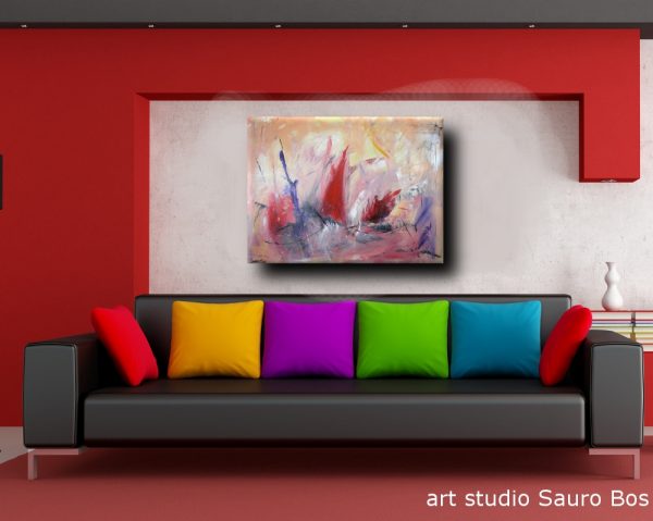 quadro astratto per soggiorno rosso e viola nero - immagine 3
