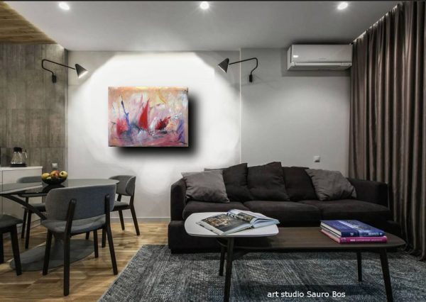 quadro astratto per soggiorno rosso e viola nero - immagine 4