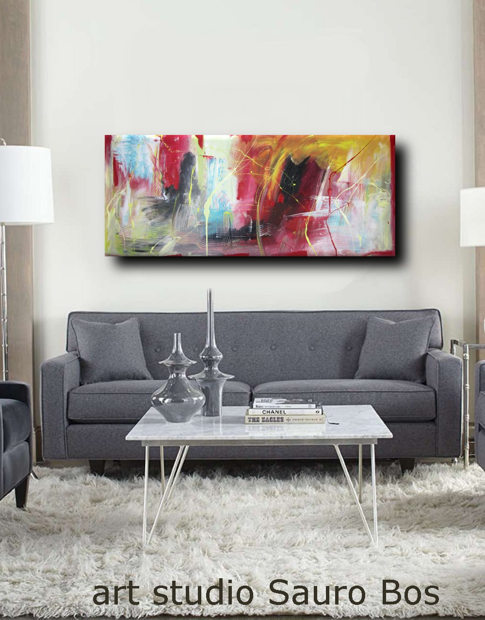 Quadro astratto moderno decorato multicolor 155x65 per soggiorno - 65EC