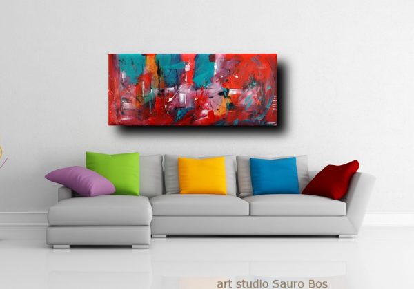 quadri astratti informali  per soggiorno nero rosso 150x65 - immagine 4