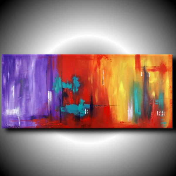quadri astratti informali  per soggiorno viola rosso 150x65 - immagine 2