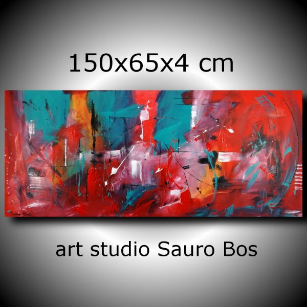 quadri astratti informali  per soggiorno nero rosso 150x65 - immagine 2