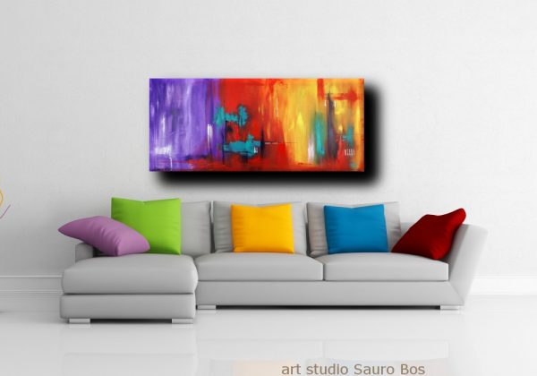 quadri astratti informali  per soggiorno viola rosso 150x65