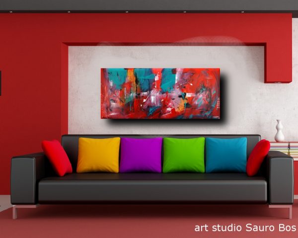 quadri astratti informali  per soggiorno nero rosso 150x65 - immagine 3