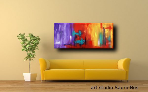 quadri astratti informali  per soggiorno viola rosso 150x65 - immagine 3