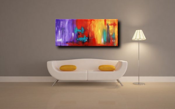 quadri astratti informali  per soggiorno viola rosso 150x65 - immagine 4