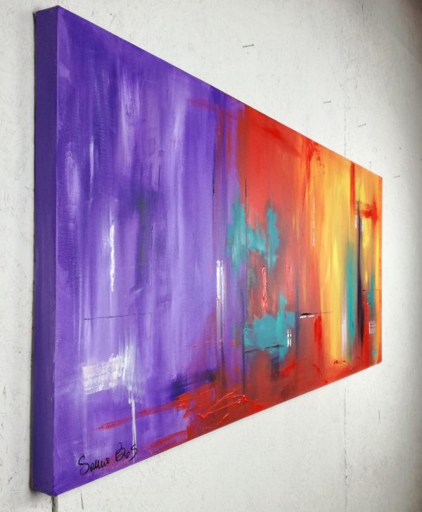 quadri astratti informali  per soggiorno viola rosso 150x65 - immagine 5