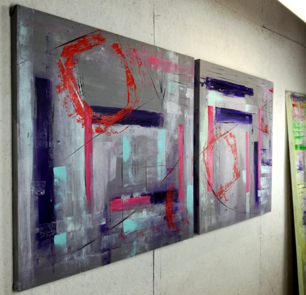 quadro astratto geometrico due tele 100x100x4 cm - immagine 3