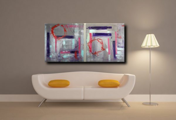 quadro astratto geometrico due tele 100x100x4 cm - immagine 4