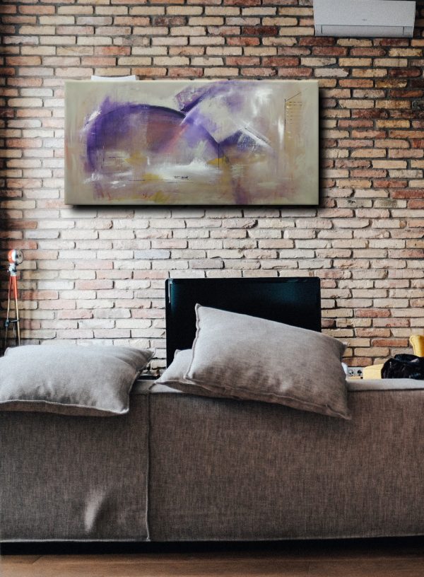quadri moderni ad olio colorati su tela grandi dimensioni 120x60-viola - immagine 3