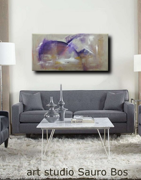 quadri moderni ad olio colorati su tela grandi dimensioni 120x60-viola - immagine 2