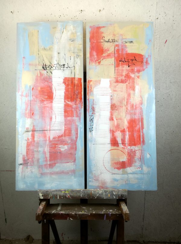 quadro astratto geometrico due tele 100x40x4 cm