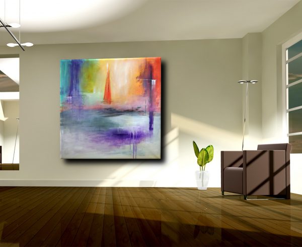 quadri astratti paesaggio rosso 135x135 cm - immagine 2