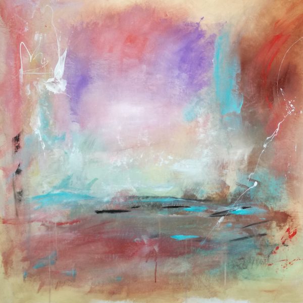 paesaggio astratto dipinto su tela a mano 100x100 - immagine 3
