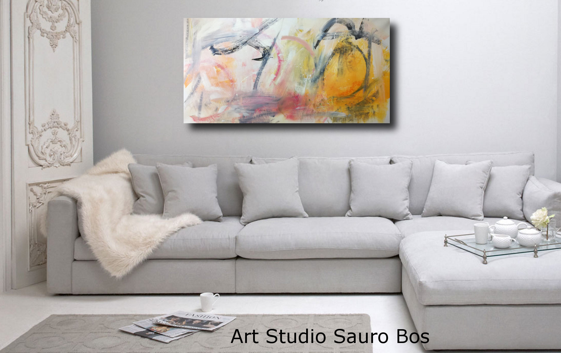 Sweiko Credenza LED Per Soggiorno, 120x40x80 Cm, Bianco Lucido Con Ante Acriliche E Luci RGB