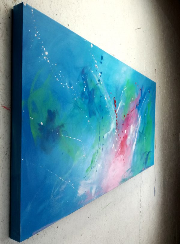 dipinto astratto su tela ble azzurro 120x60 - immagine 4