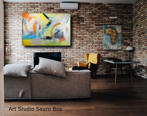 quadri grandi  da parete 120x80 giallo arancio grigio nero - immagine 2