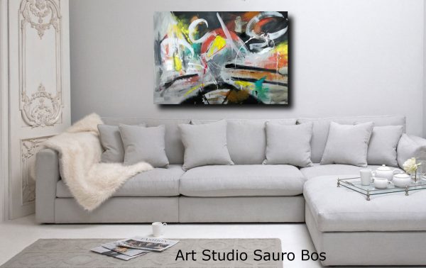 quadri grandi  su tela 120x80 giallo ble grigio nero - immagine 2