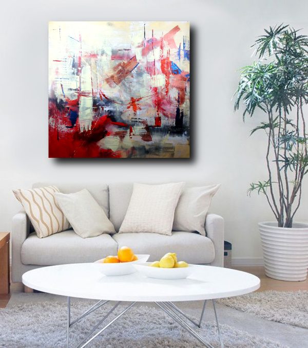 dipinti moderni grandi su tela 120x120 rosso - immagine 2