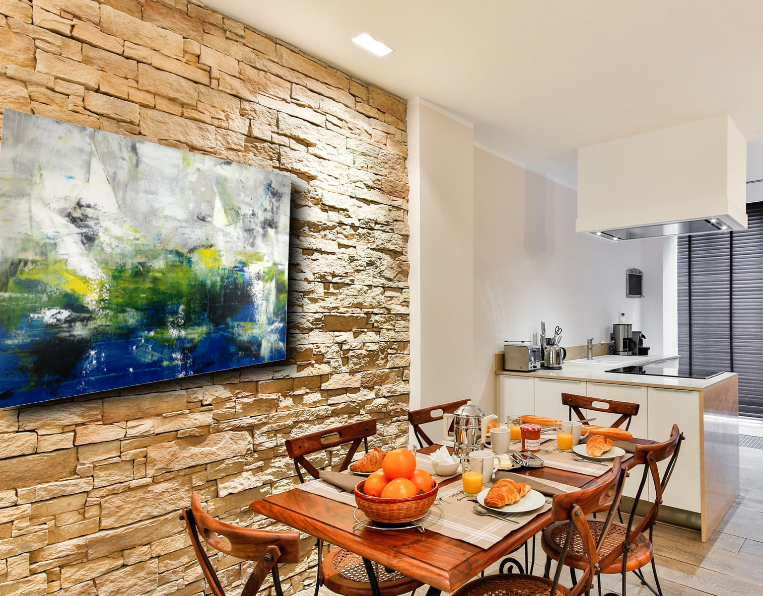 Quadro Su Tela Con Grande Albero Astratto - Stampa D'arte Moderna 55x110cm Per Soggiorno, Decorazione Parete, Cornice In Legno Pronta Da Appendere