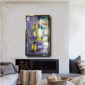 astratto verticale c412 300x300 - Hand-painted abstract painting on canvas with 120x70 gold frame