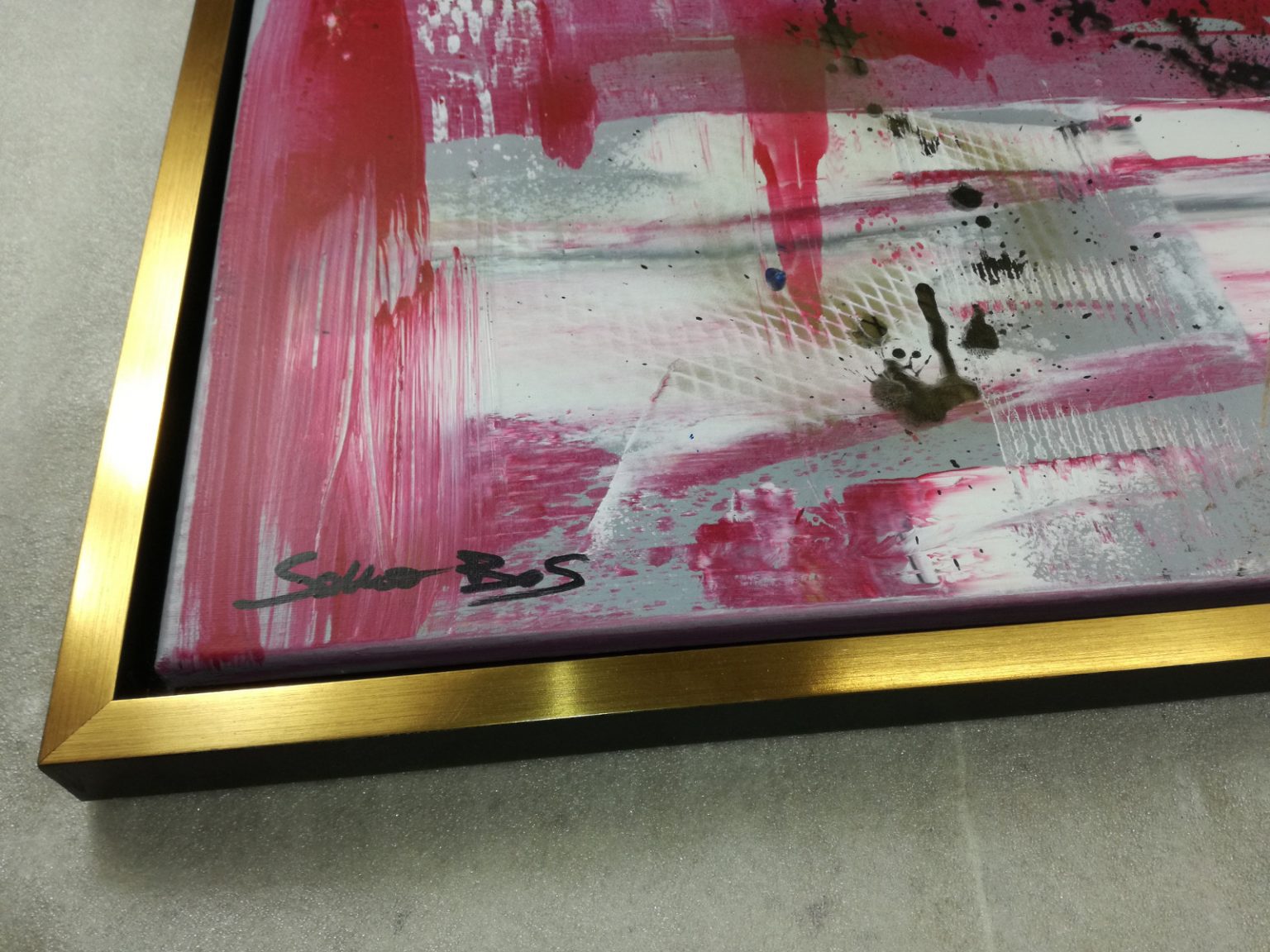 SDYA - Quadro astratto da parete dipinto a mano su tela con cornice di colore grigio, 76