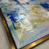 quadro blu astratto dipinto a mano su tela con cornice oro 120x70 - immagine 5