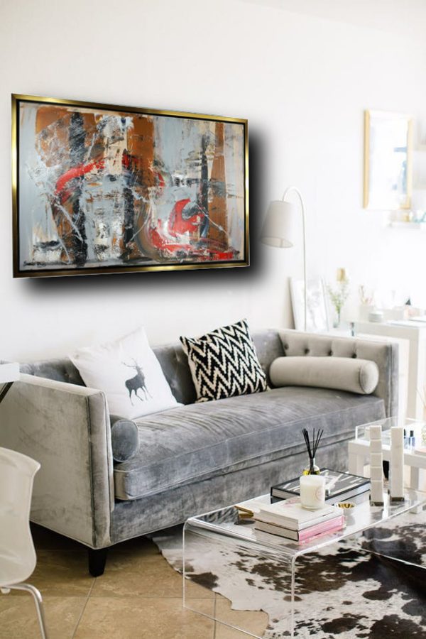 quadro per soggiorno astratto con cornice oro 120x70 - immagine 3