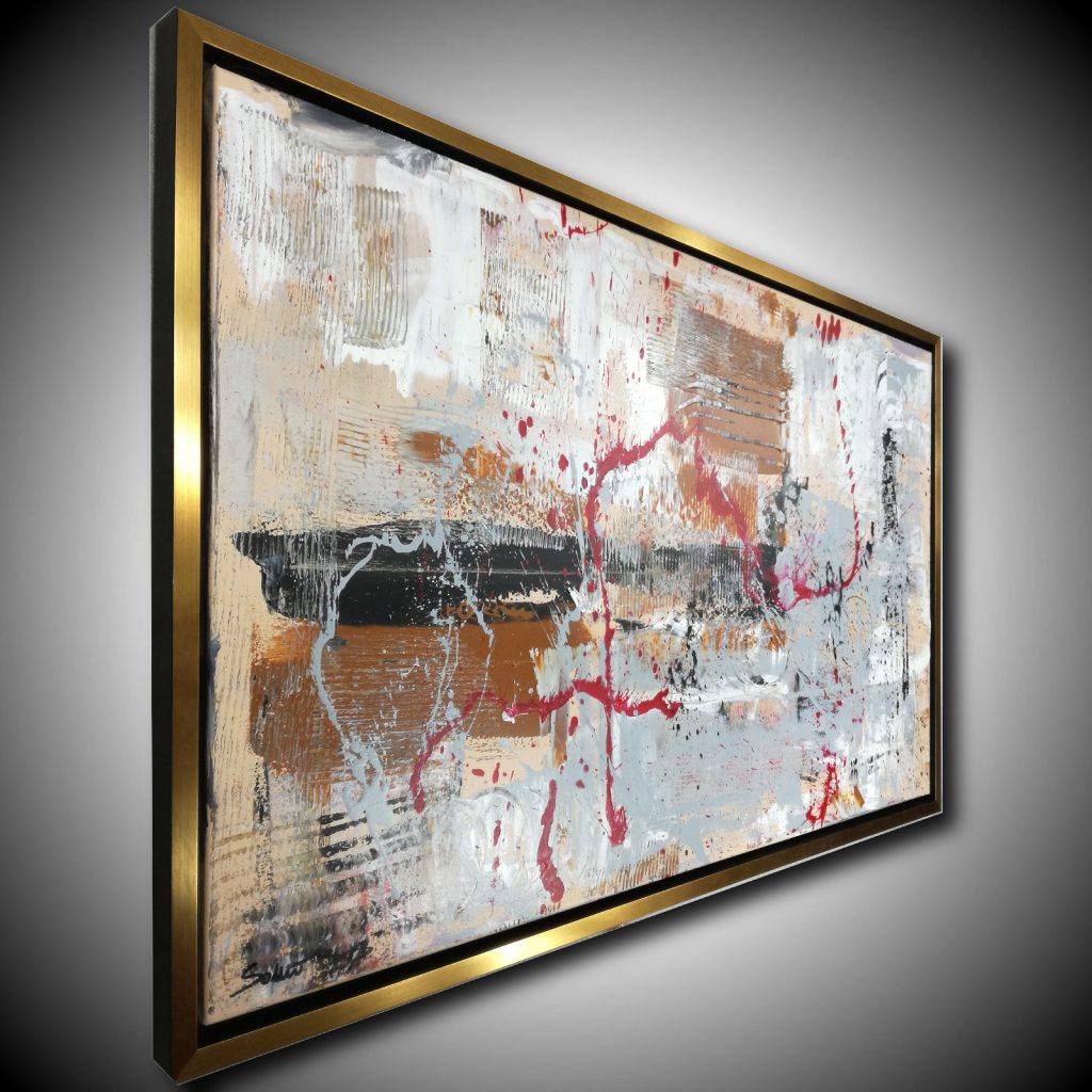 Quadro dipinto a mano su tela con cornice piume 90x120cm W732 Promozione