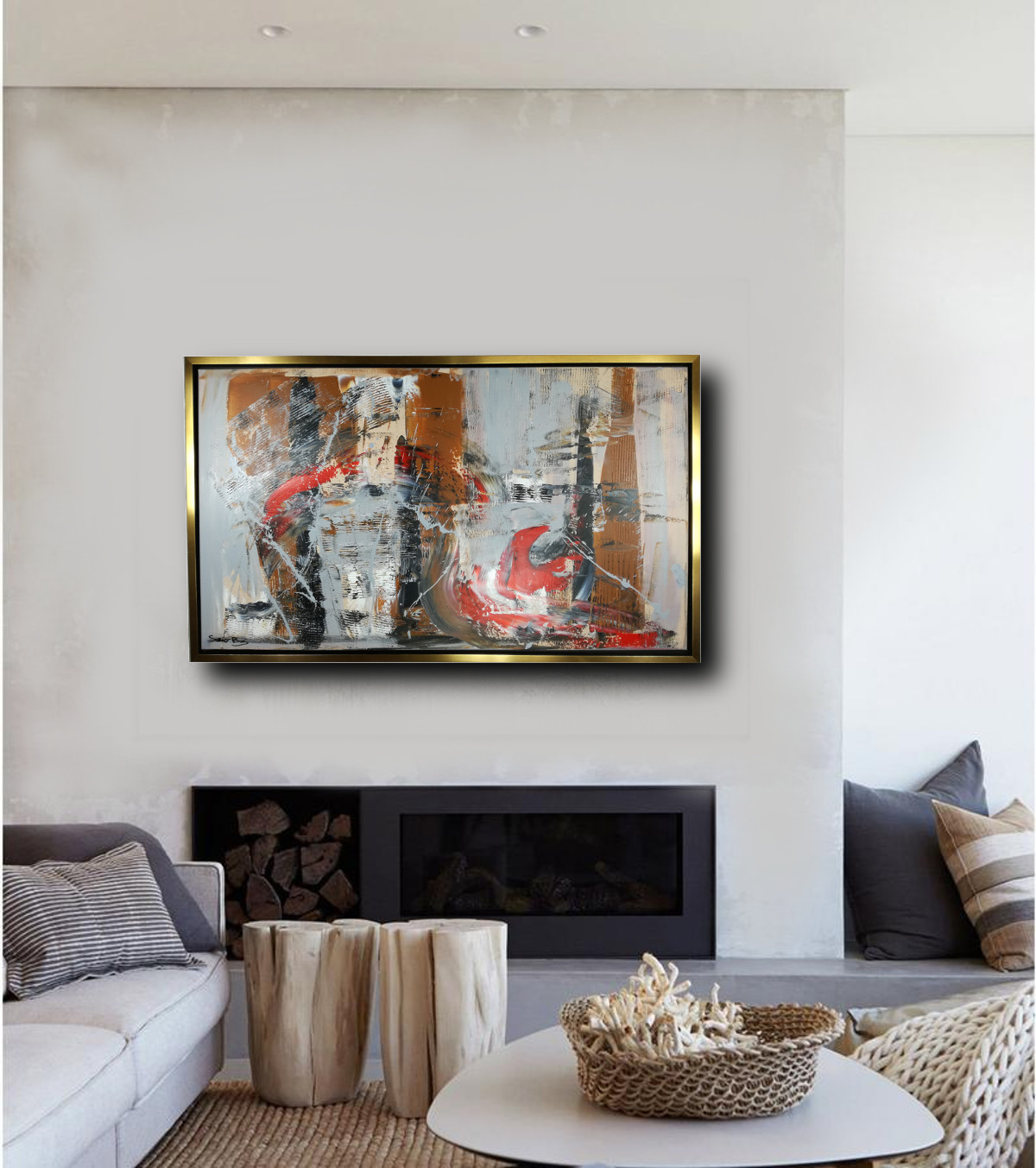 quadro per soggiorno astratto con cornice oro 120x70 
