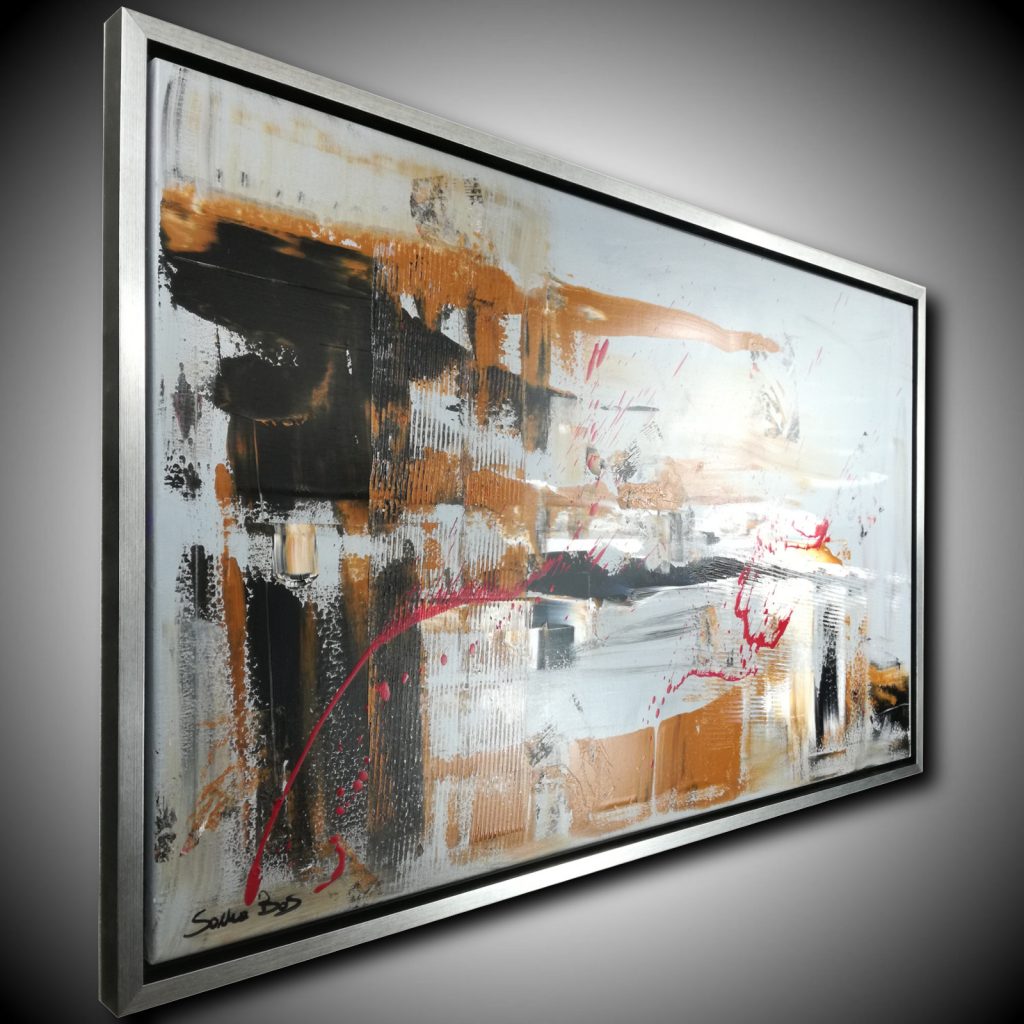 quadro astratto dipinto a mano su tela con cornice oro 120x70 (Copia