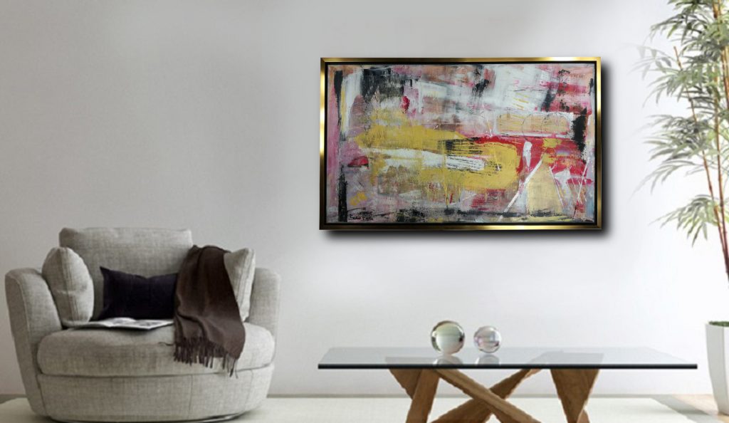 Quadro Astratto Moderno 24x48 Cm - Dipinto A Olio Su Tela, Originale E Colorato, Arredamento Soggiorno E Camera Da Letto