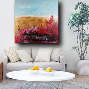 quadro su tela da comissionare rosso relativo 300x300 - painting 120x70 abstract for living room with gold frame
