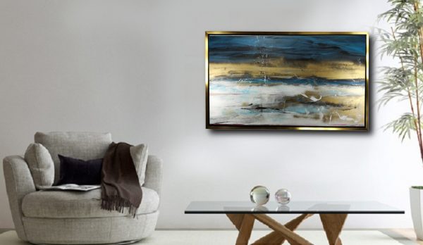 dipinto astratto 150x80 per soggiorno con cornice oro - immagine 6