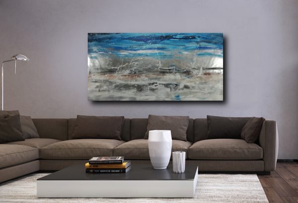 quadro per soggiorno grandi dimensioni 180x90 astratto argento - immagine 3