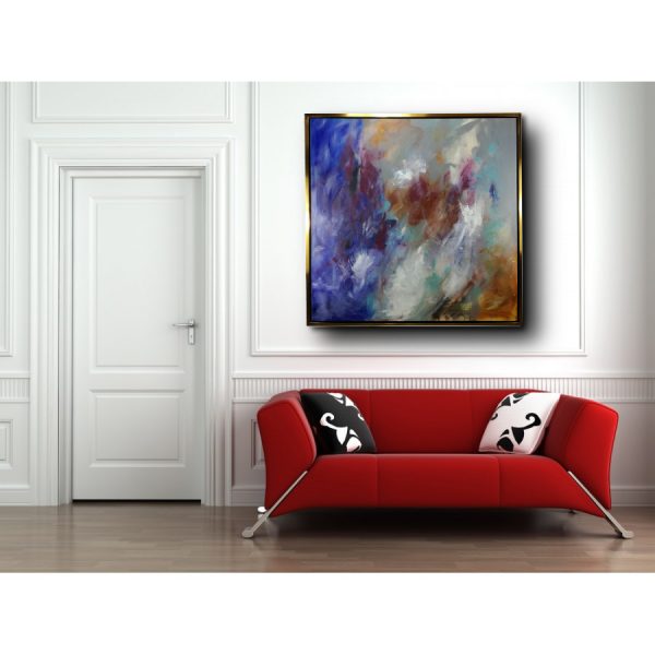 dipinto astratto 120x120 per soggiorno con cornice oro - immagine 5
