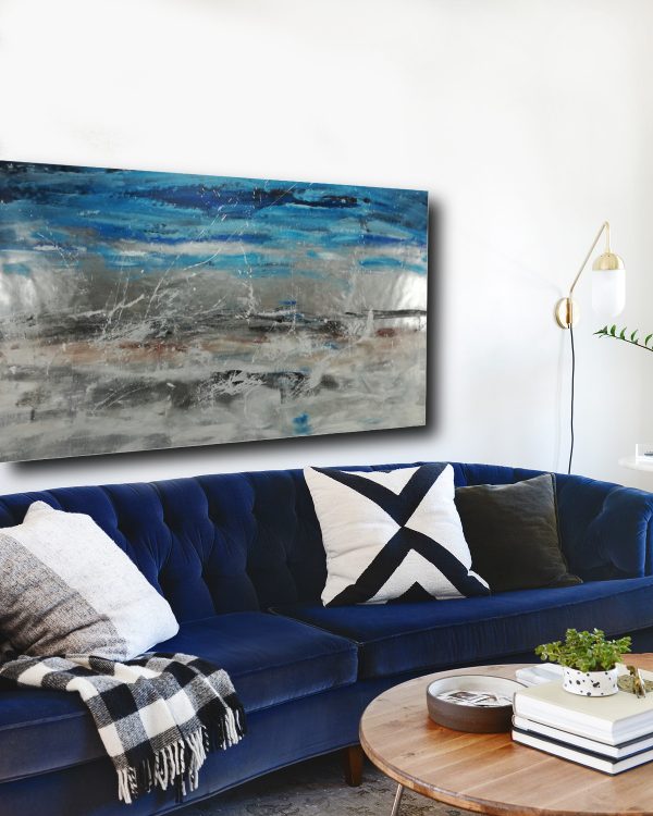 quadro per soggiorno grandi dimensioni 180x90 astratto argento - immagine 4
