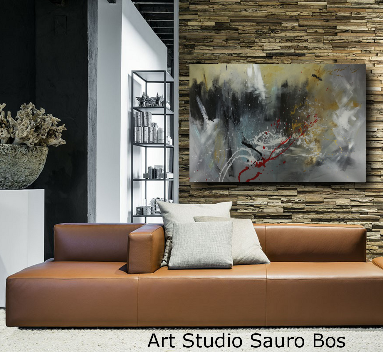 Quadro dipinto astratto moderno tela 120x80 per soggiorno cornice nera -  816E
