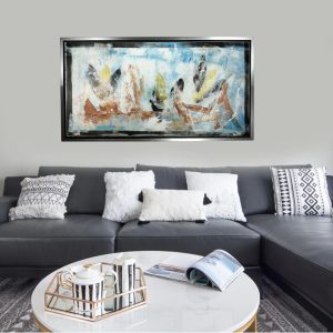 quadro astratto dipinto a mano con cornice c563 300x300 - dipinto su tela 120x60 per soggiorno con cornice oro
