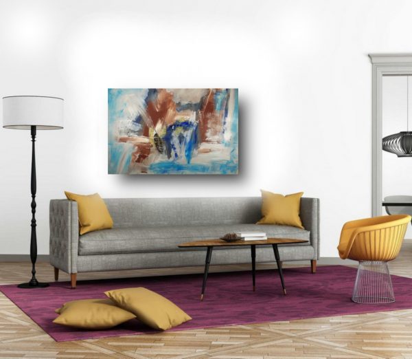 dipinto per salotto fatto a mano 120x80-blu - immagine 2