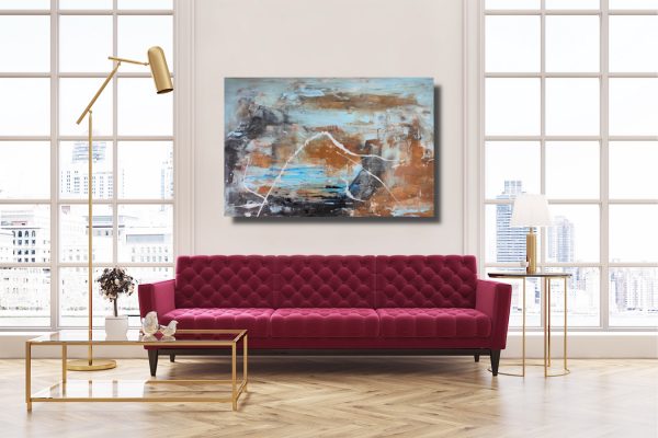 dipinto per soggiorno astratto fatto a mano 100x60-c694 - immagine 4