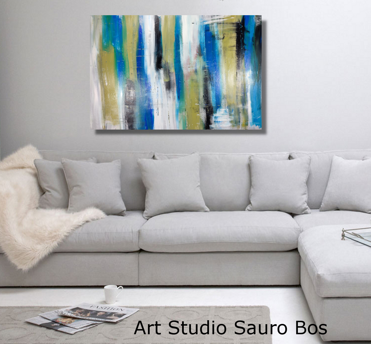 divano bianco dipinto astratto c711 - quadri moderni per arredare il soggiorno