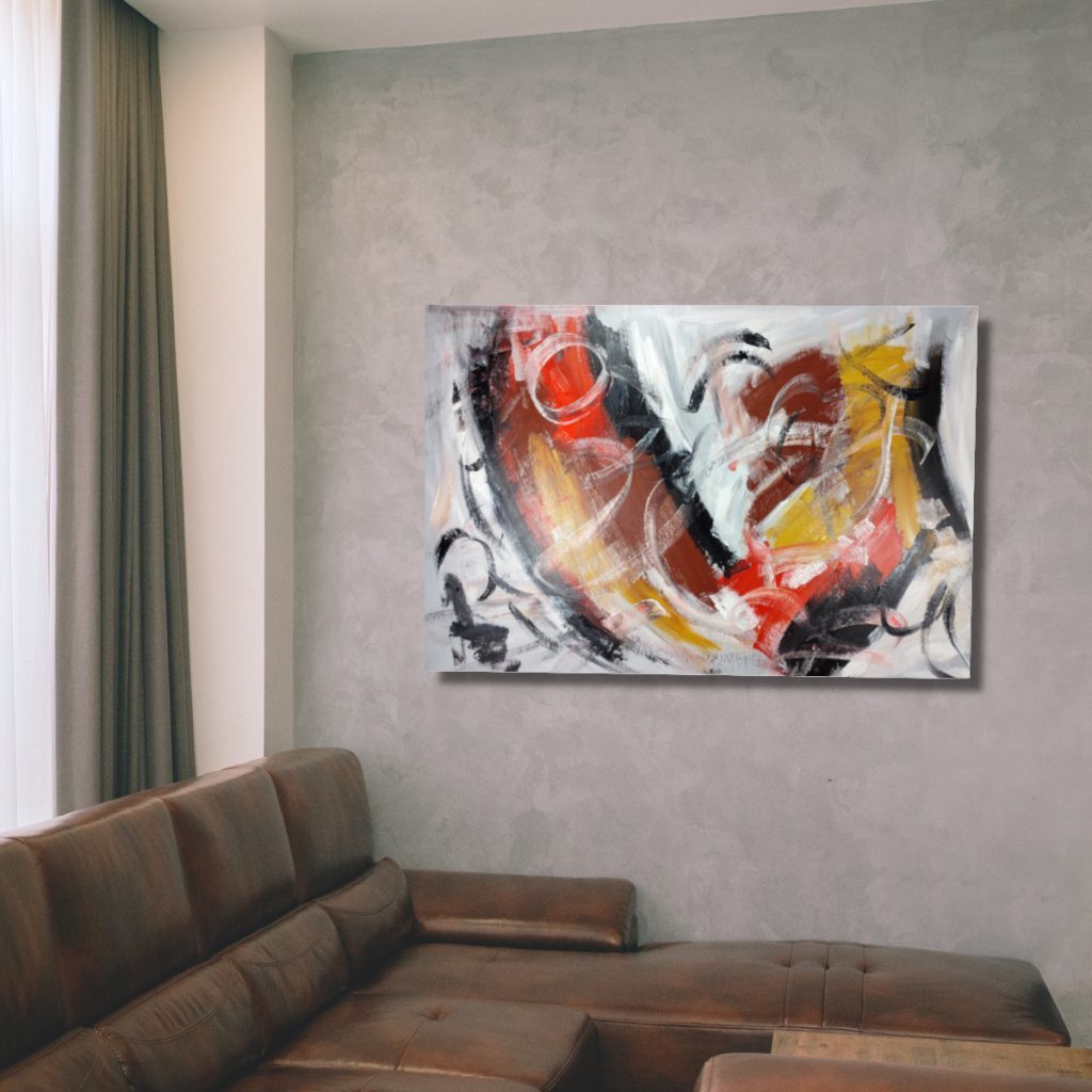 Soggiorno moderno con un grande quadro decorativo in stile elegante