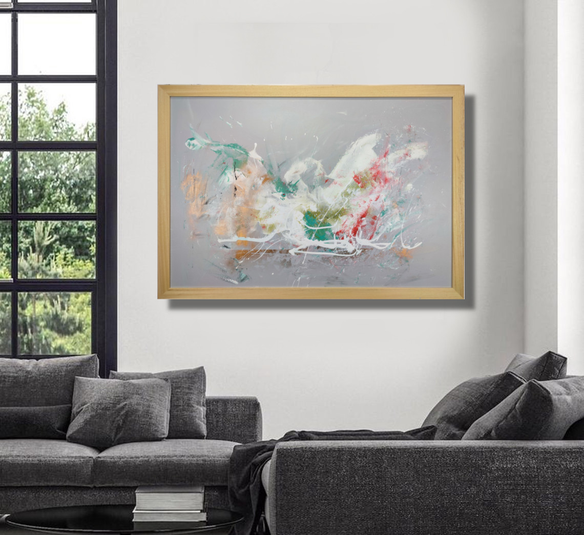 quadri dipinti a mano astrattic791 - dipinto astratto per soggiorno con cornice oro 120x70