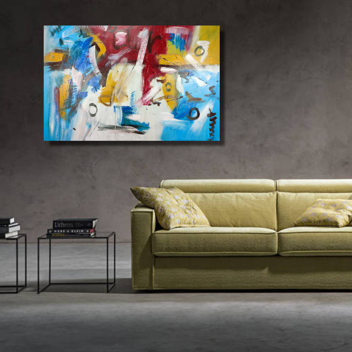 quadri per soggiorno c804 - dipinto astratto 120x80 per soggiorno moderno